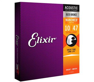 Elixir Nanoweb Coated 80/20 Bronze Extra Light .010-.047