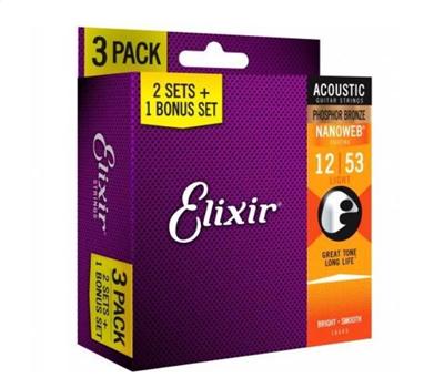 Elixir Nanoweb Coated Phosphor Bronze 3er Pack Light .012-.053